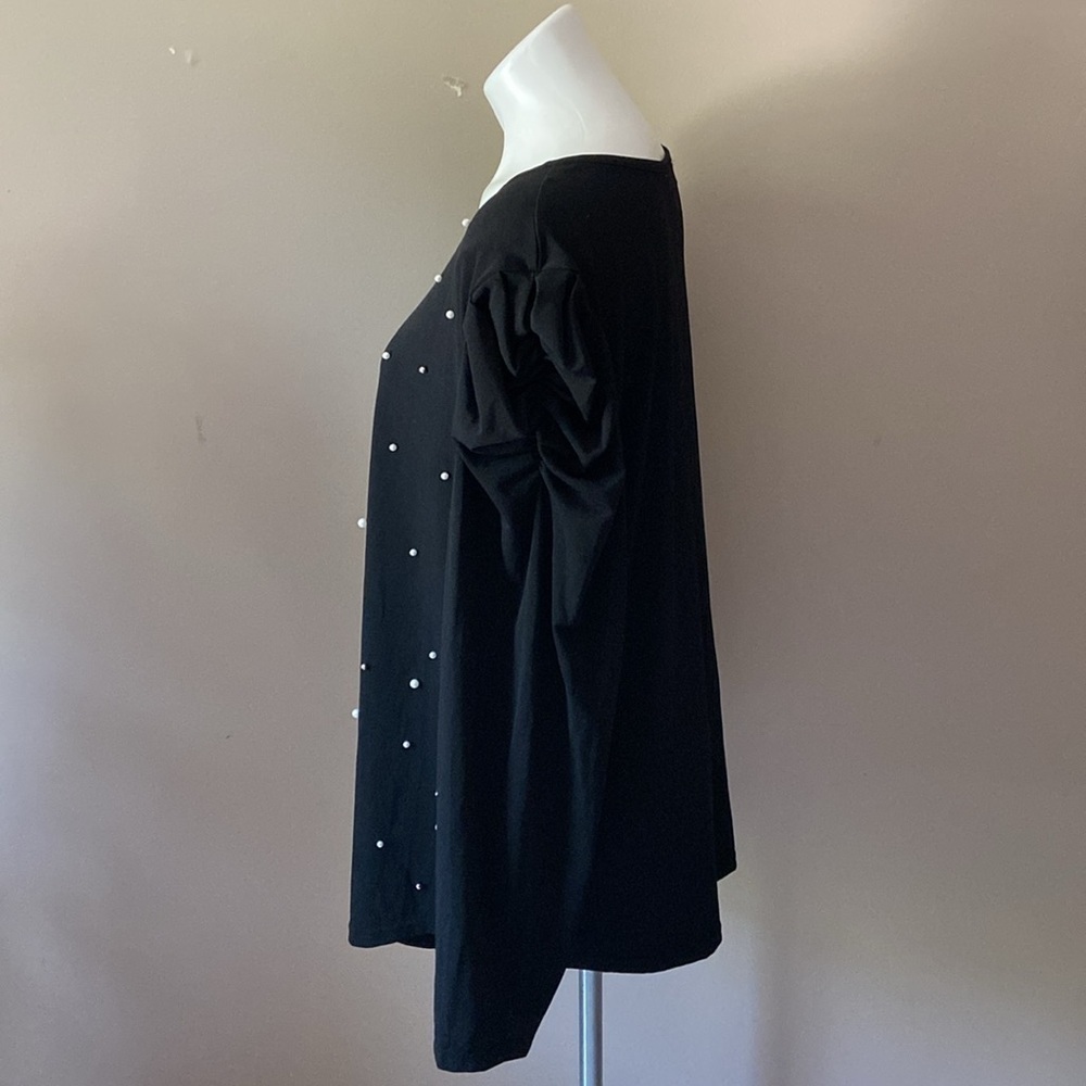 Stem & Vine Black Faux Pearl Studded Mutton Long Sleeved Plus Size 3X Blouse - Picture 4 of 8
